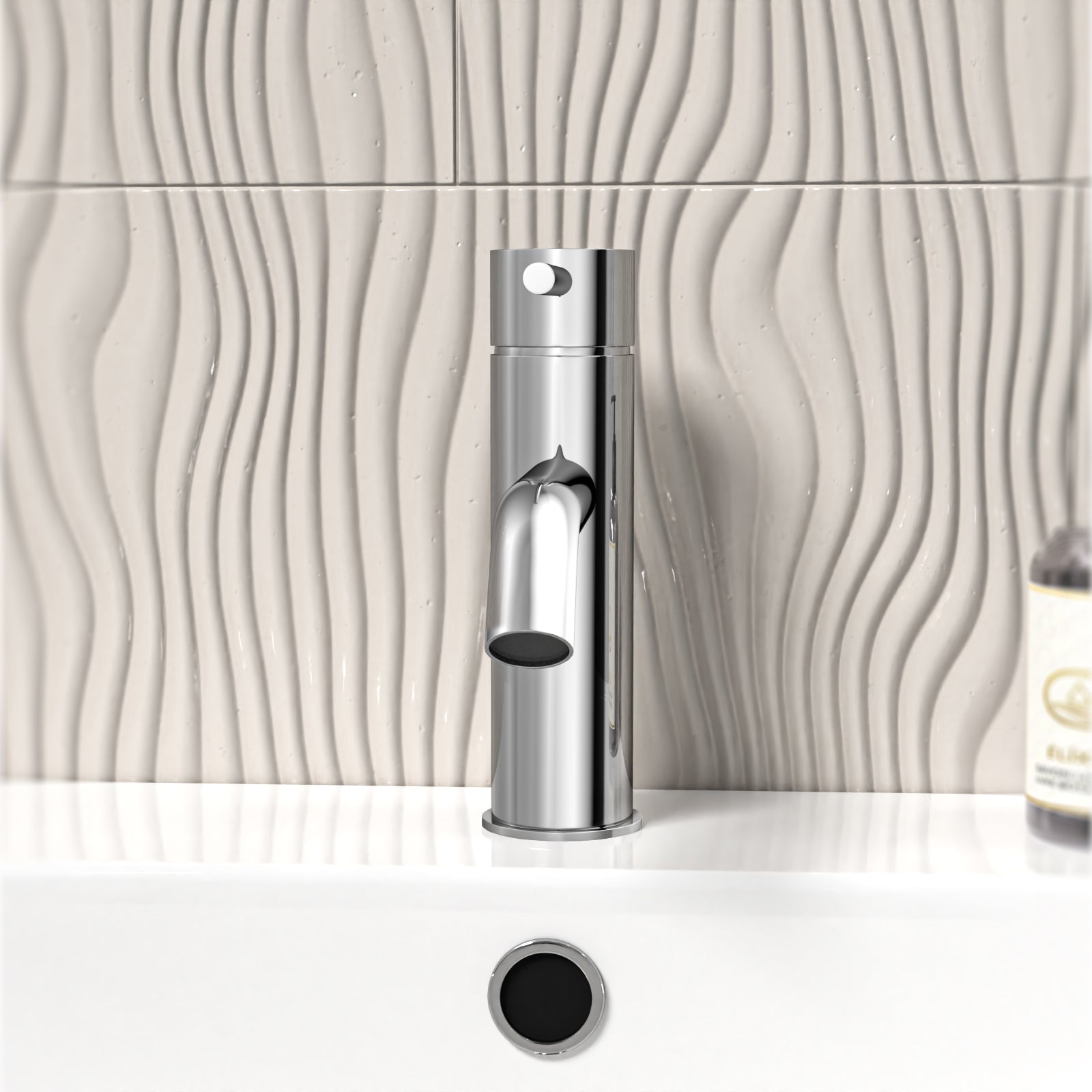 Chrome Deck Mounted Round Single Lever Basin Mono Tap with Waste