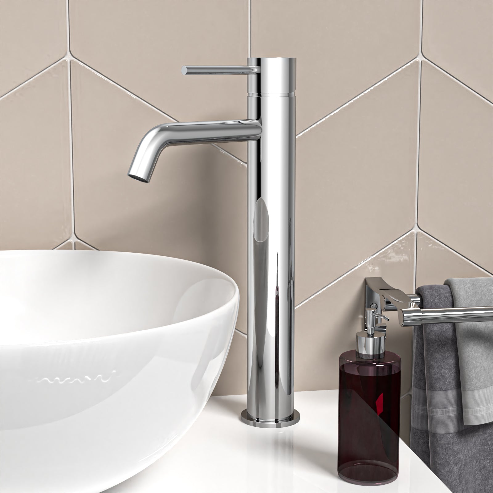 Alice Tall High Rise Countertop Chrome Basin Mono Mixer Tap