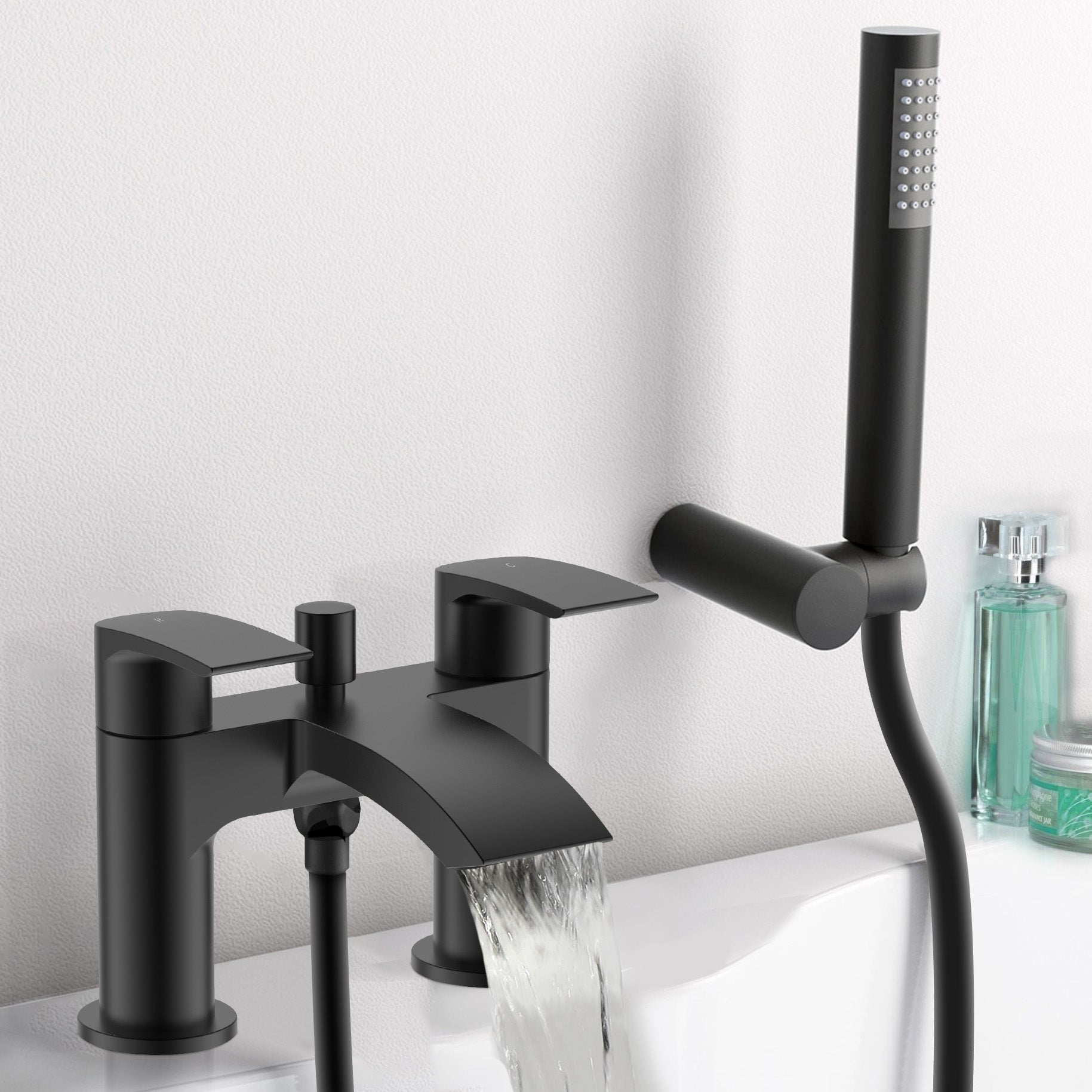 Vago Matte Black Waterfall Bath Shower Mixer Tap