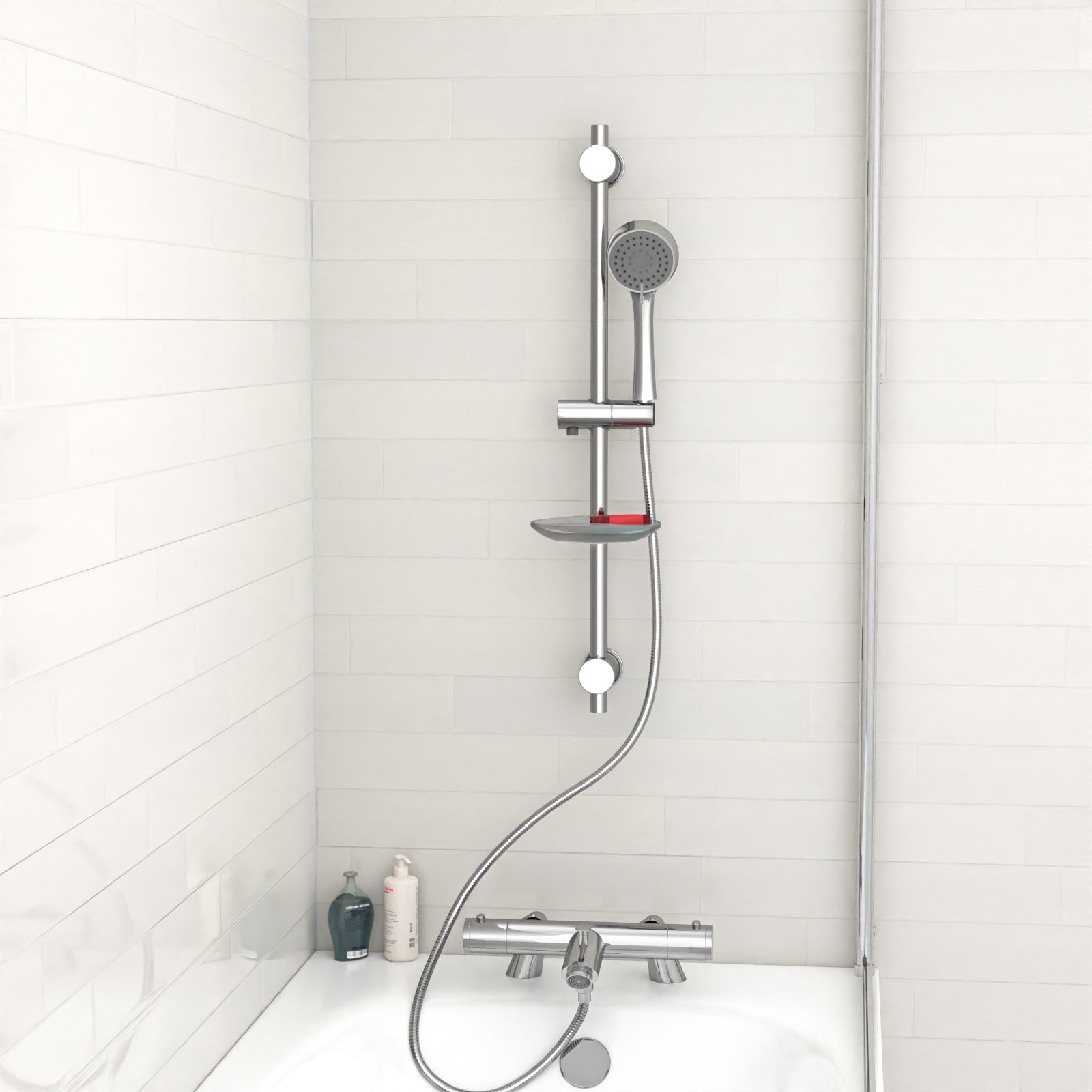 Chrome Exposed Bath Shower Rail Mixer Tap Kit Set & Handheld Shower