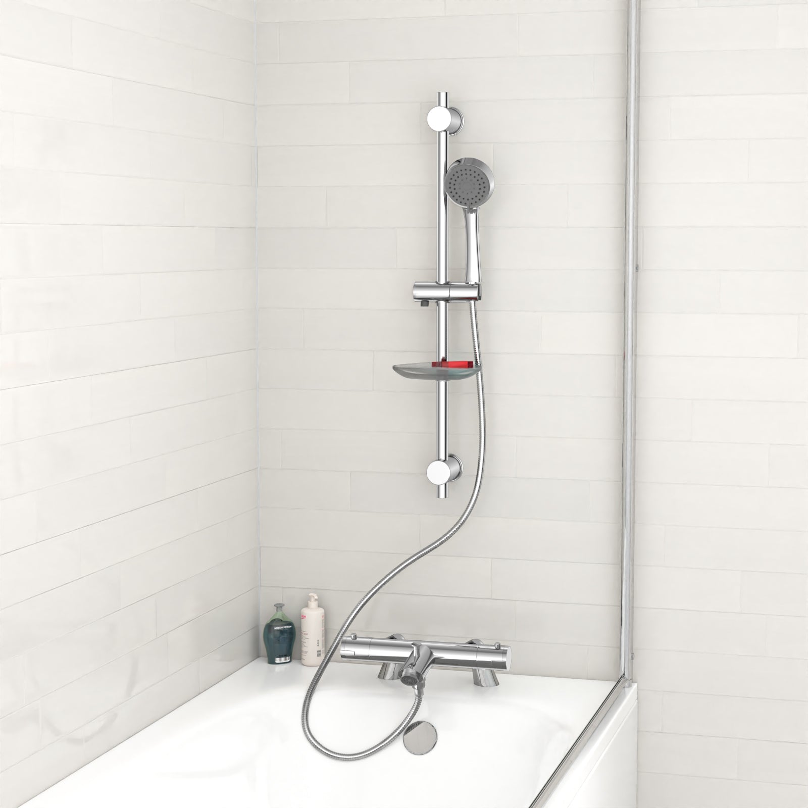 Chrome Exposed Bath Shower Rail Mixer Tap Kit Set & Handheld Shower