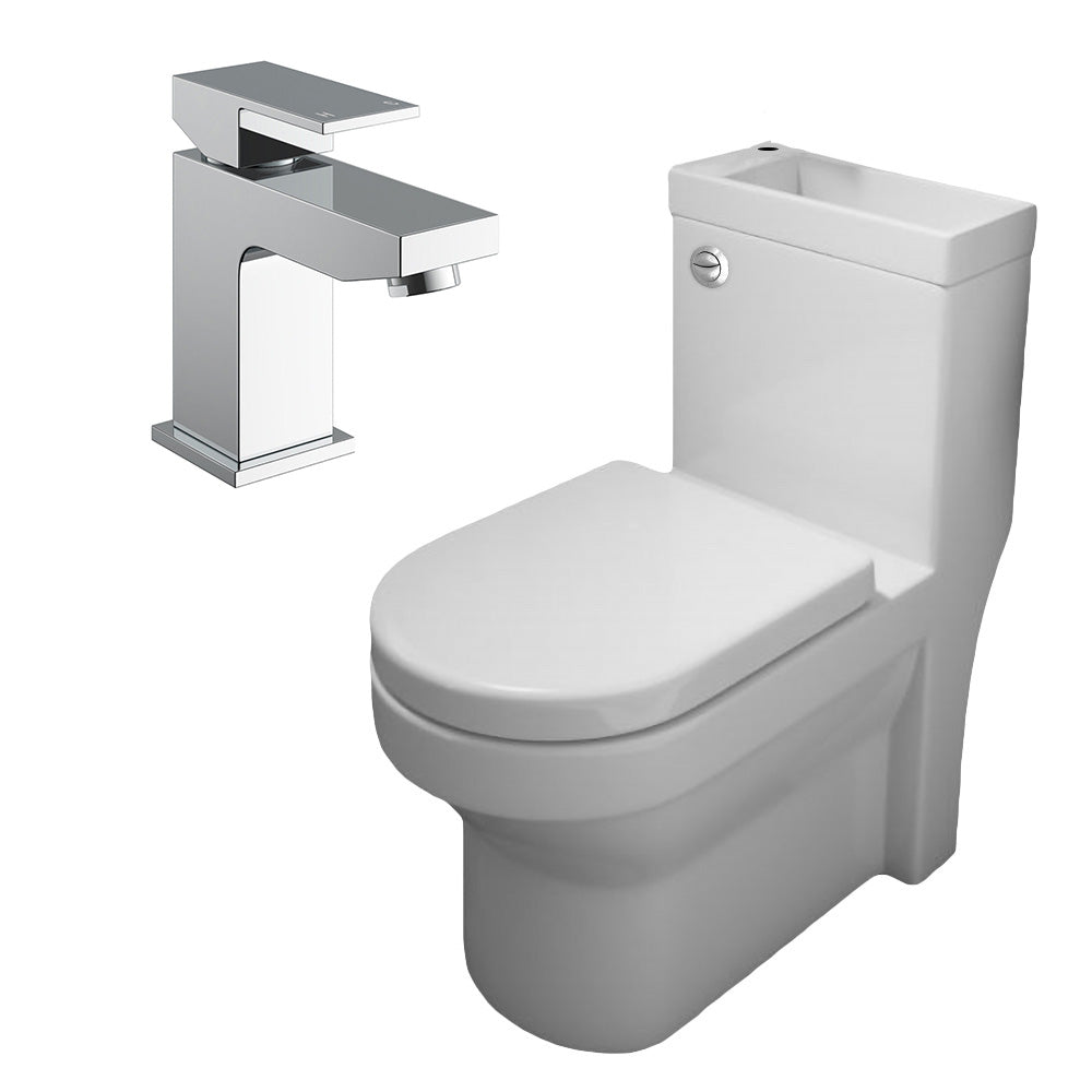 2 In 1 Compact Close Coupled Toilet and Basin Combo Space Saver Unit And Mono Mixer Tap