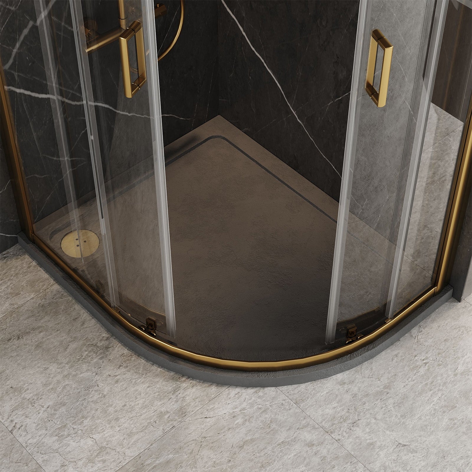 1000x800x1850mm Offset Quadrant Shower Enclosure - Brushed Brass Frame