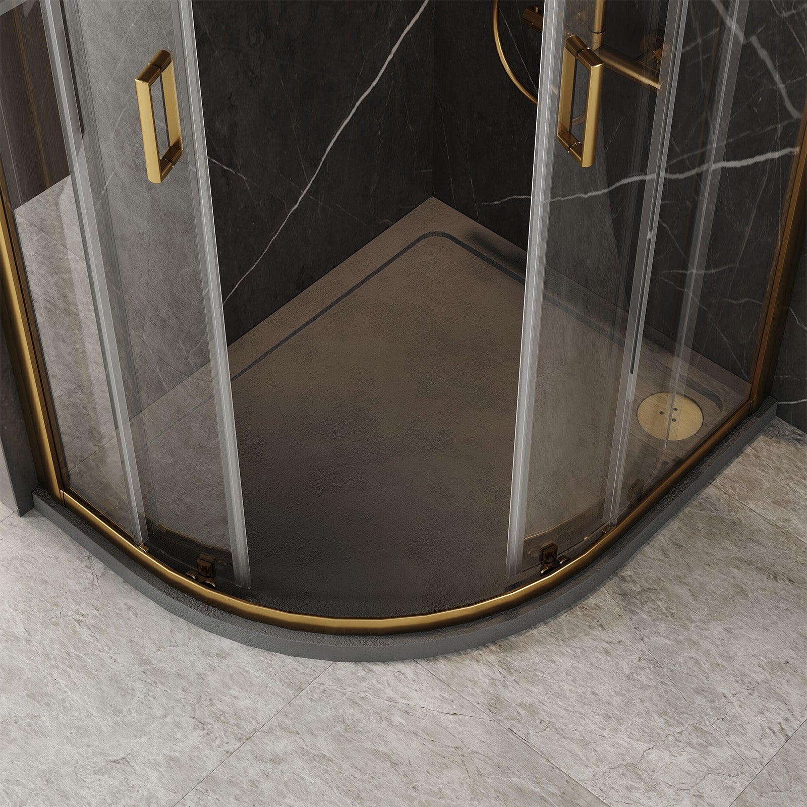 1200x800x1850mm Offset Quadrant Shower Enclosure - Brushed Brass Frame