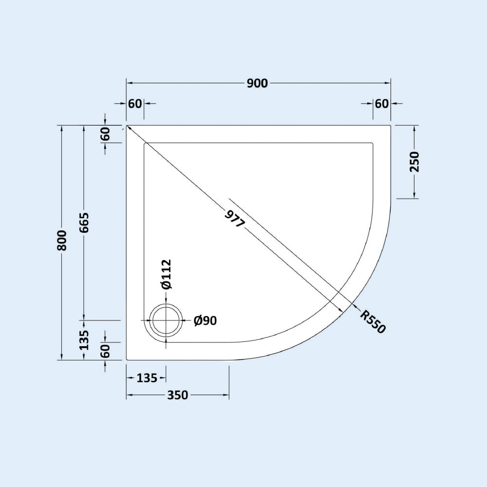 RH 900mm x 800mm Offset Quadrant Shower Tray