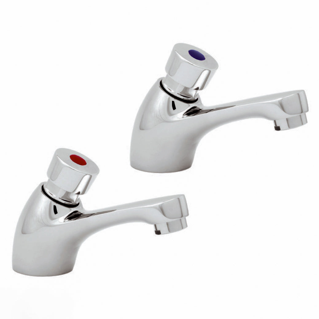 Omni Chrome Hot And Cold Twin Brass Modern Bathroom Non Concussive Basin Taps