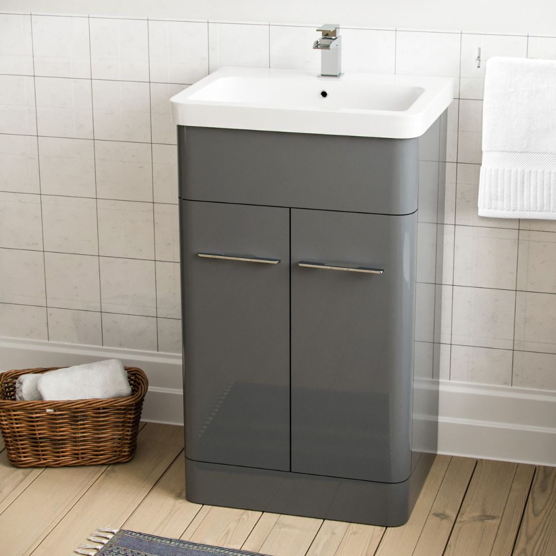 Afern Modern High Gloss Basin Vanity Cabinet and Tap with Waste Set