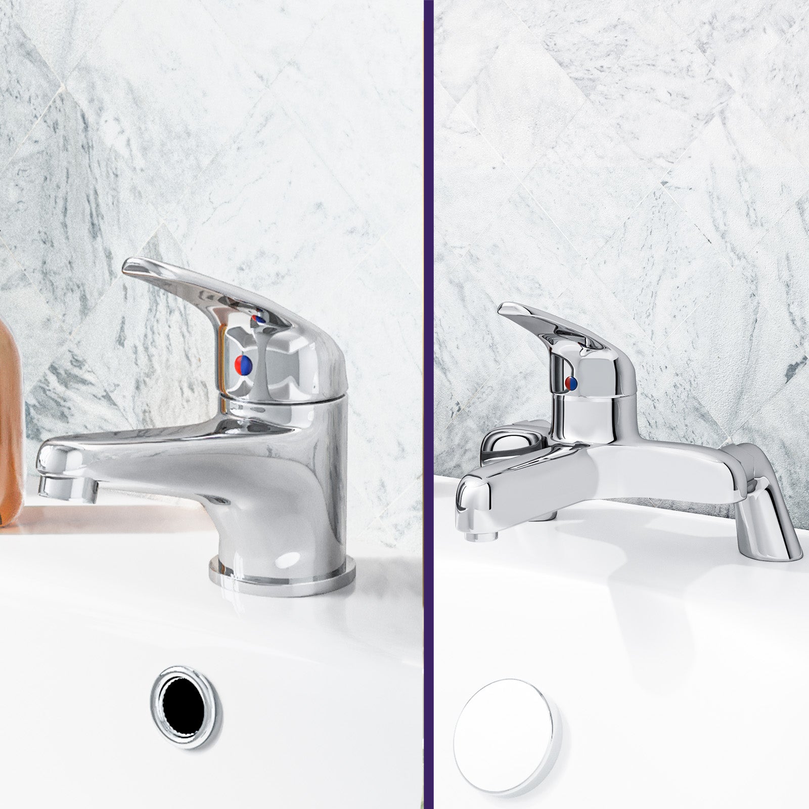 Studio Modern Chrome Bathroom Basin Mono Mixer Tap & Deck Mounted Bath Filler Tap