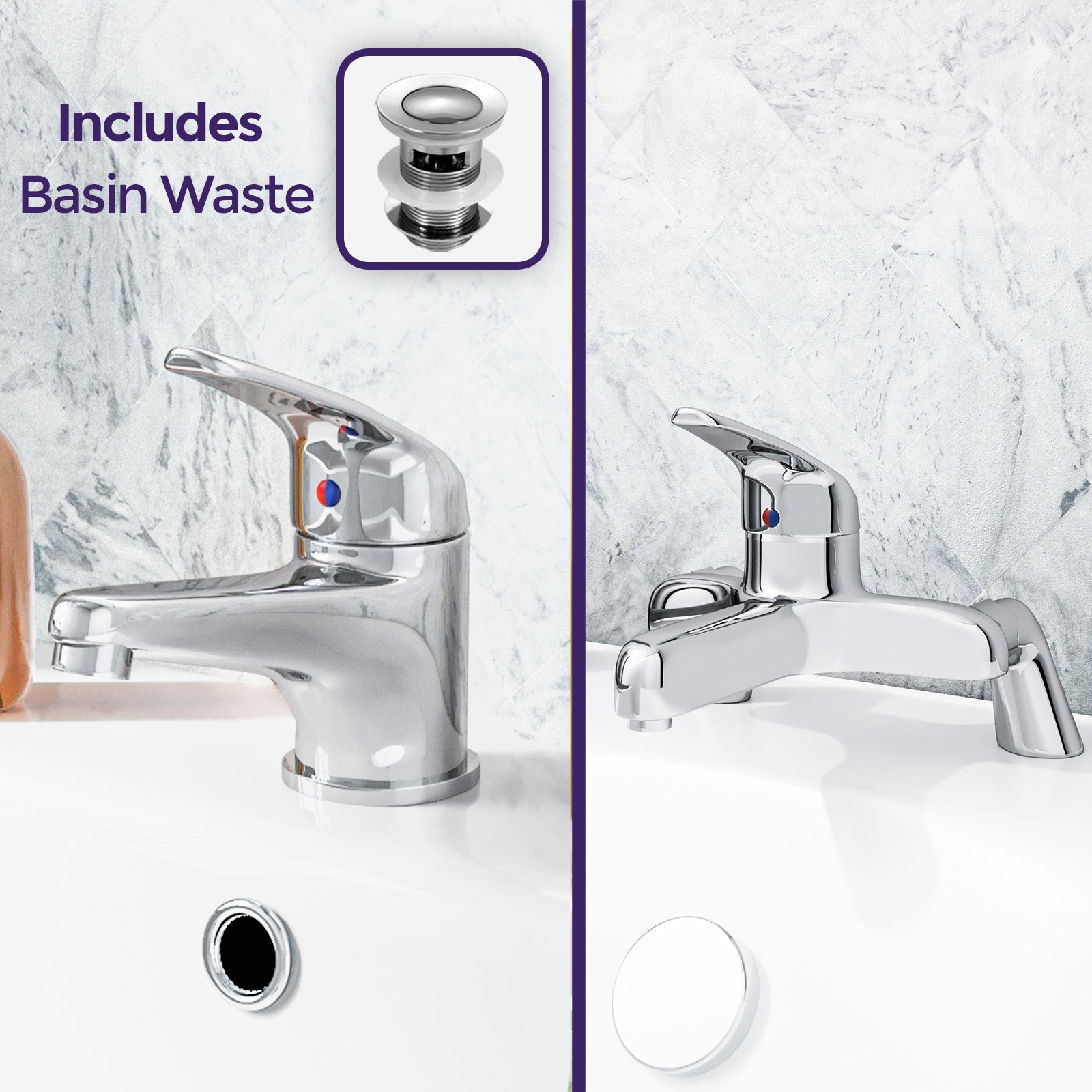 Studio Contemporary Bathroom Basin Single Lever Mixer Tap & Deck Mounted Bath Filler