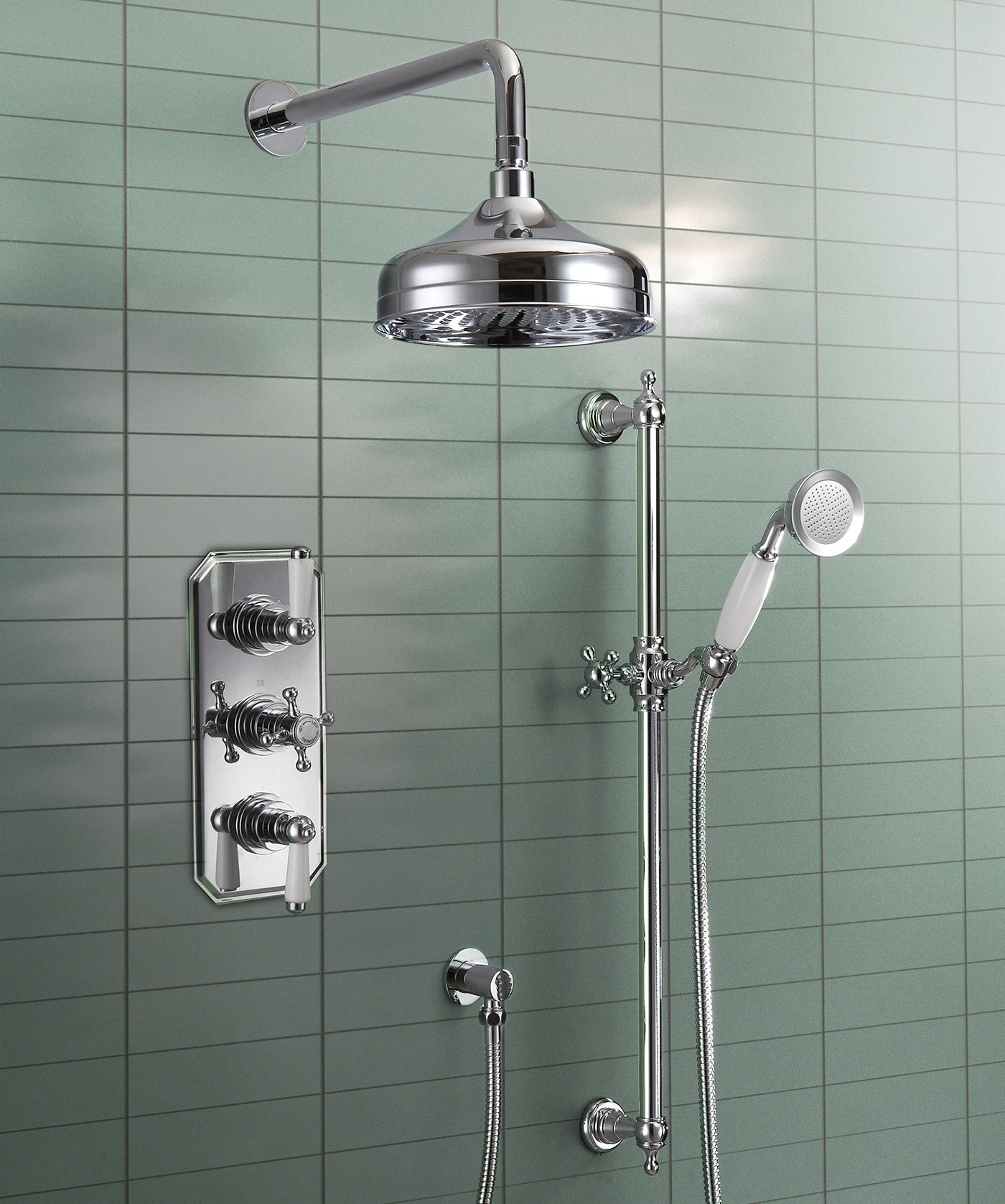 Preston 3 Dial 2 Way Traditional Set - Rail Handset & Shower Head