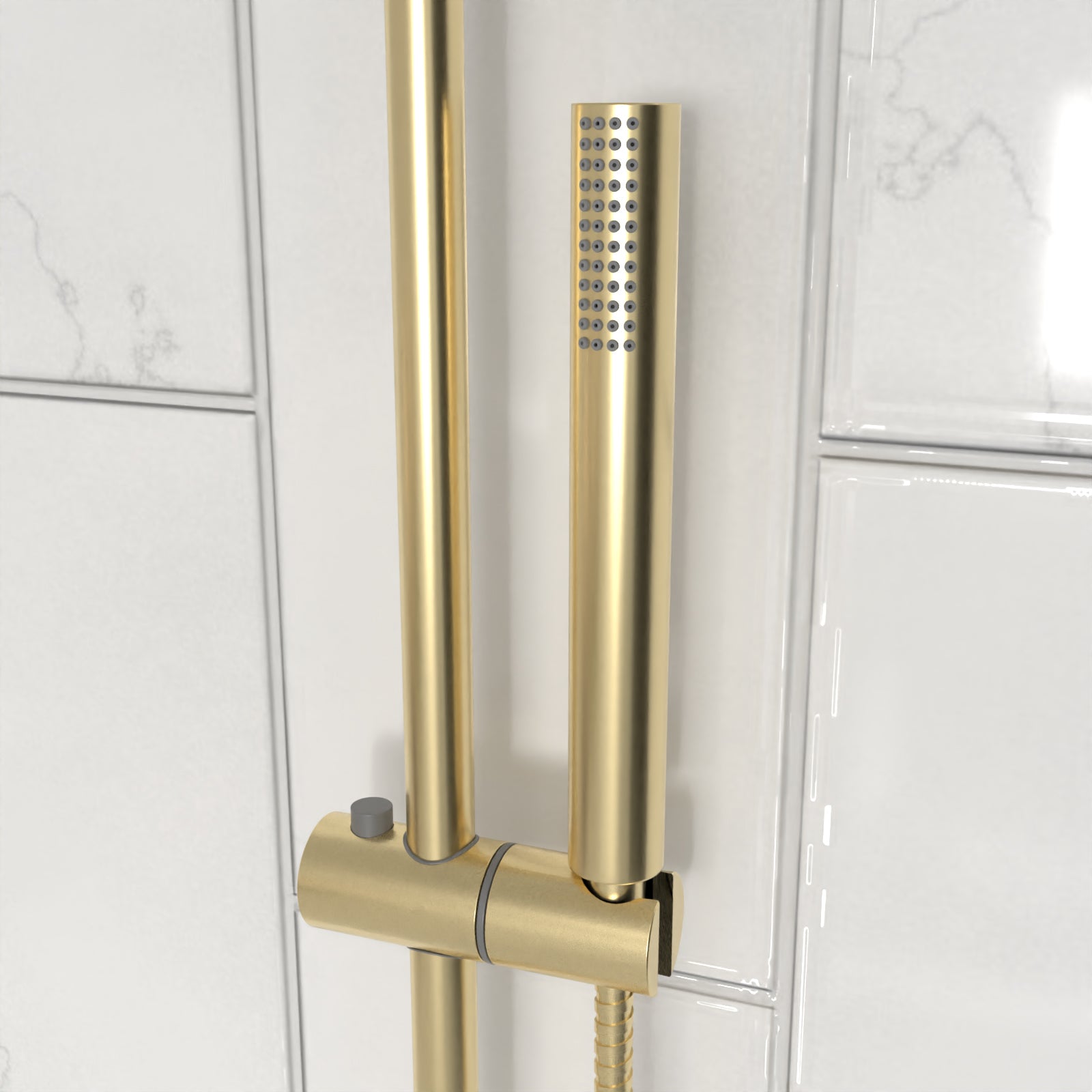 Modern Brushed Brass Cool Touch Thermostatic Riser Rail Shower Set