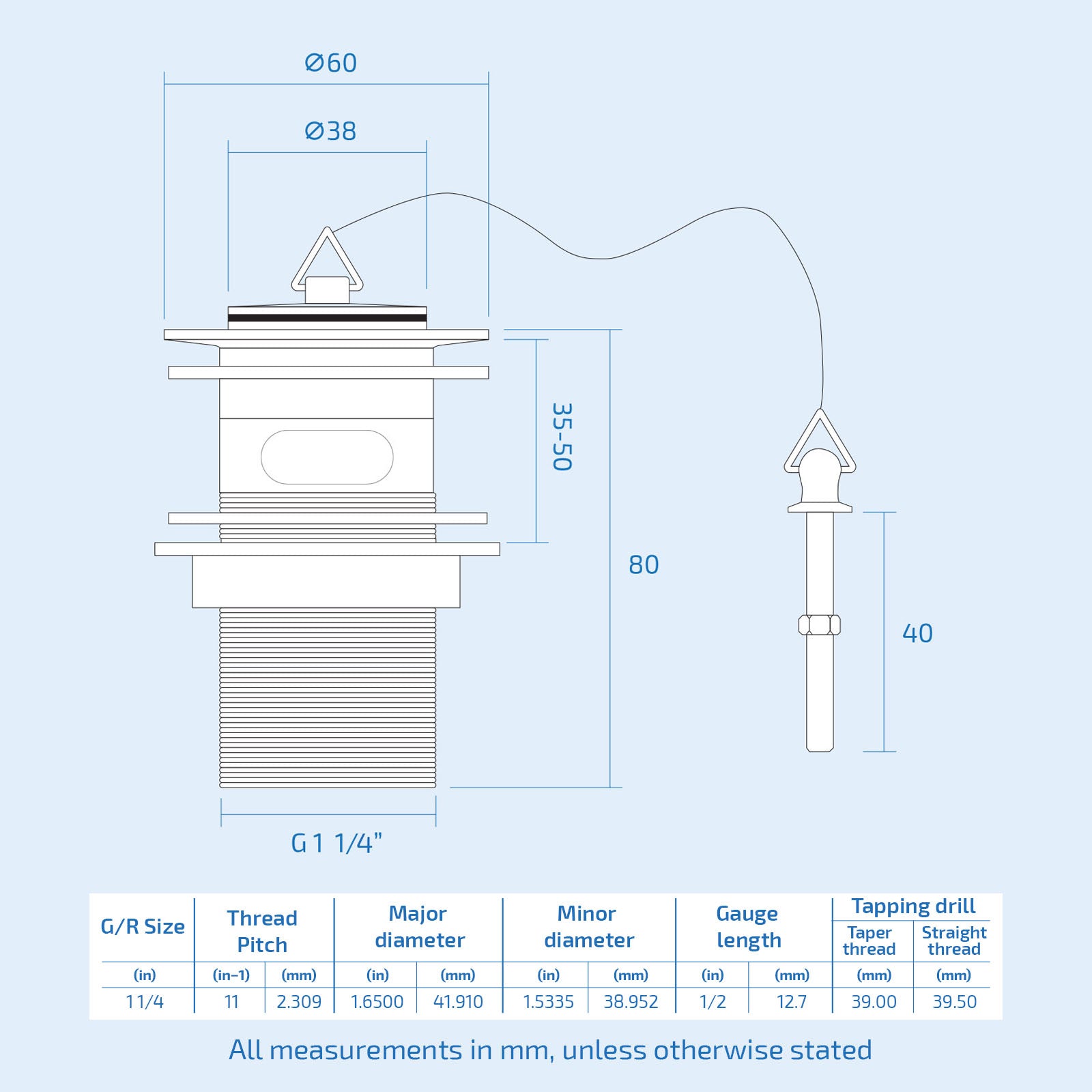 Basin Waste Plug & Chain