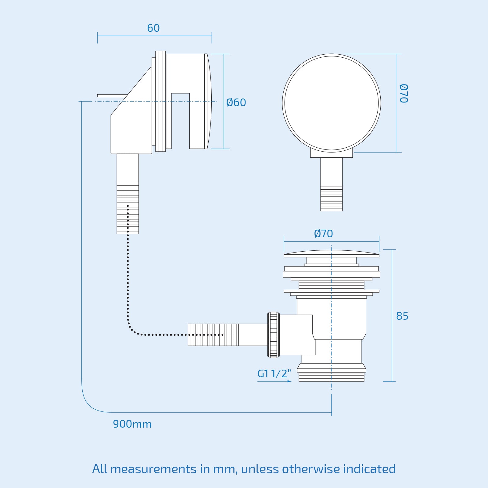Round Click Clack Sprung Bath Waste with Overflow