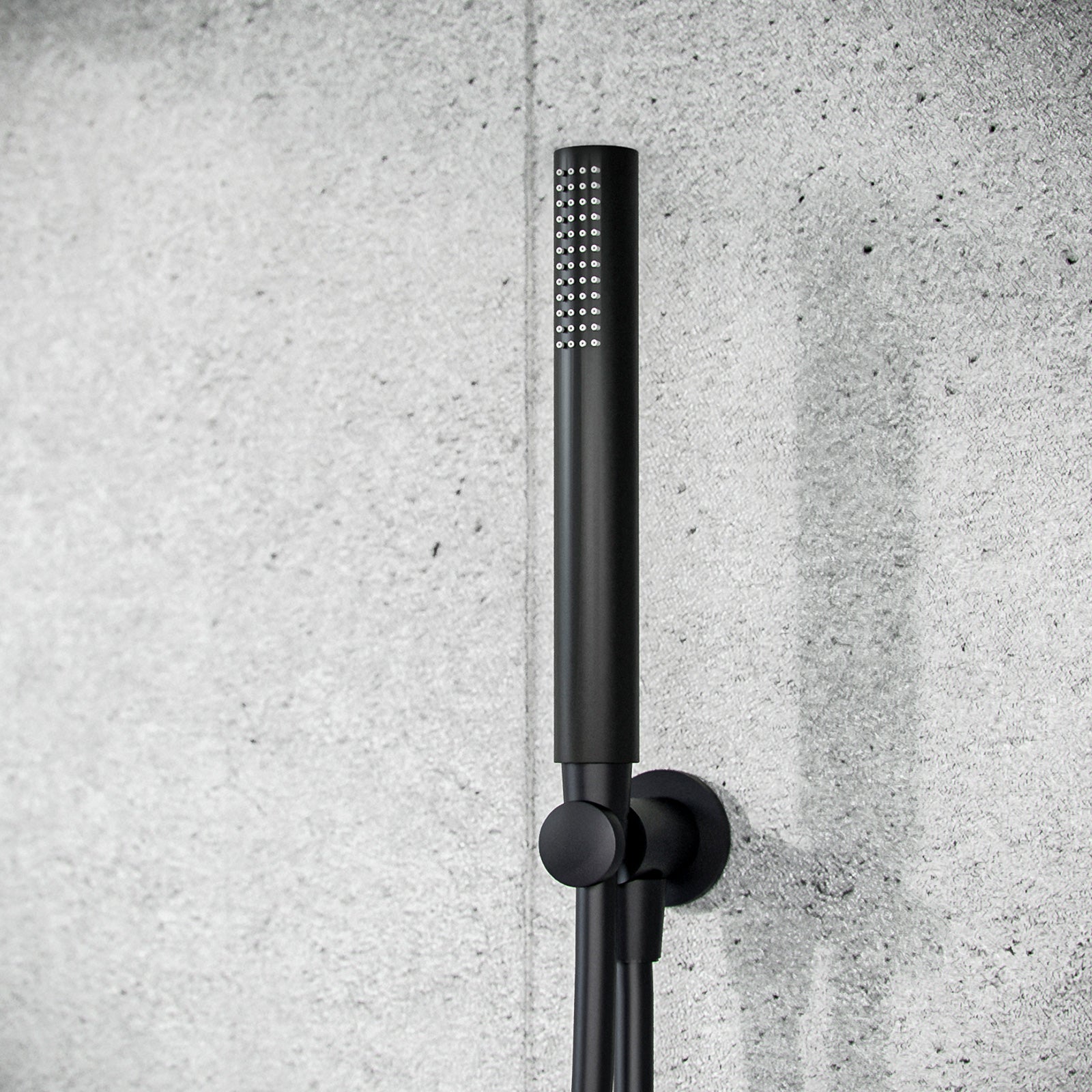 Modern Round Hand Held Shower Head With Brass Bracket Holder Matte Black