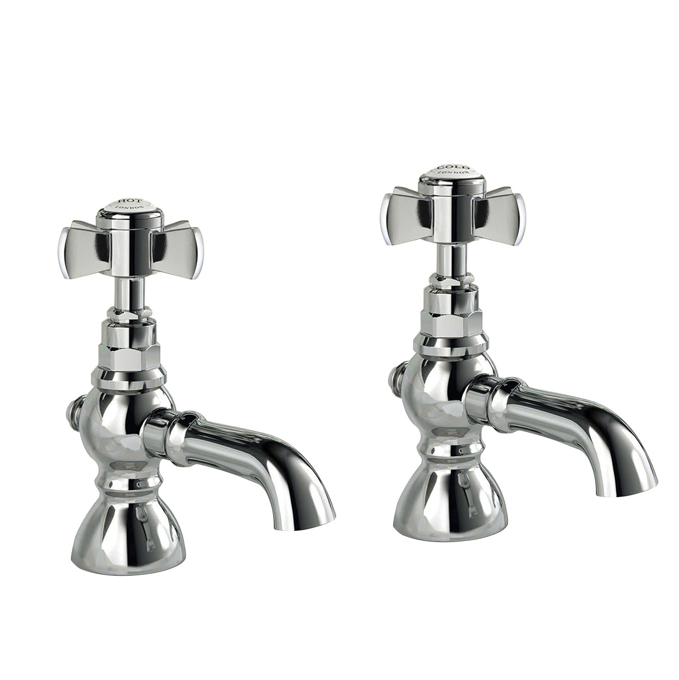 Eliza Traditional Cross Lever Bath Taps Twin Chrome Pair Solid Brass Hot and Cold