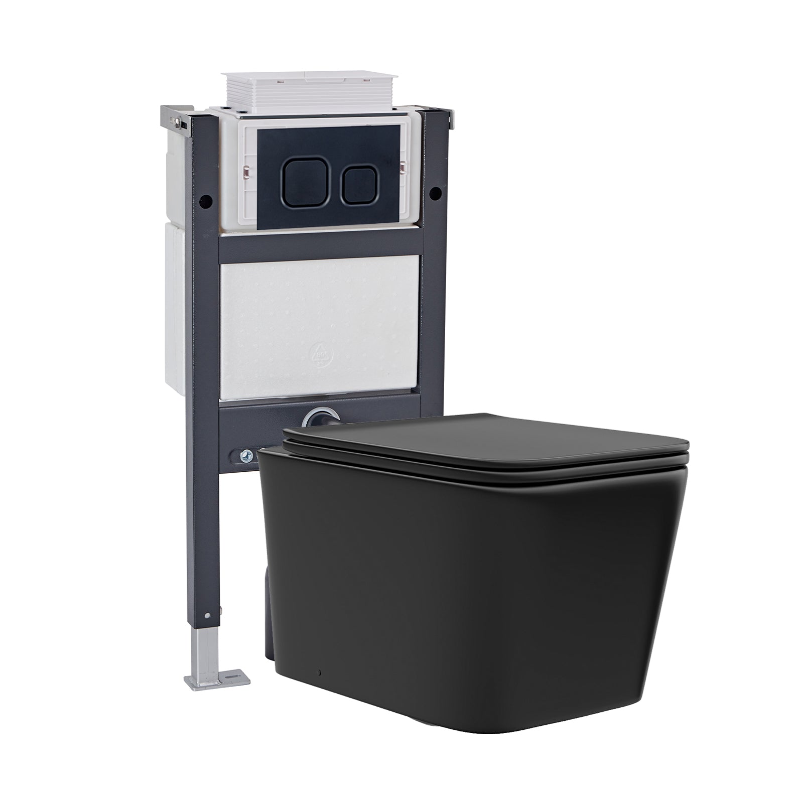 Wall Hung Square Rimless Black Toilet, Cistern Frame Square Button