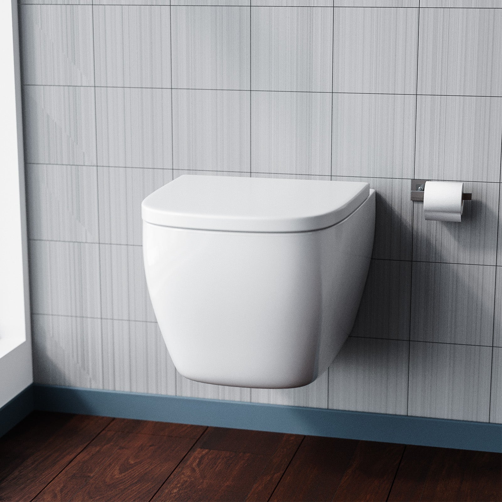 Ormond D Shaped Wall Hung Toilet Pan with Soft Close Seat & Framed Cistern