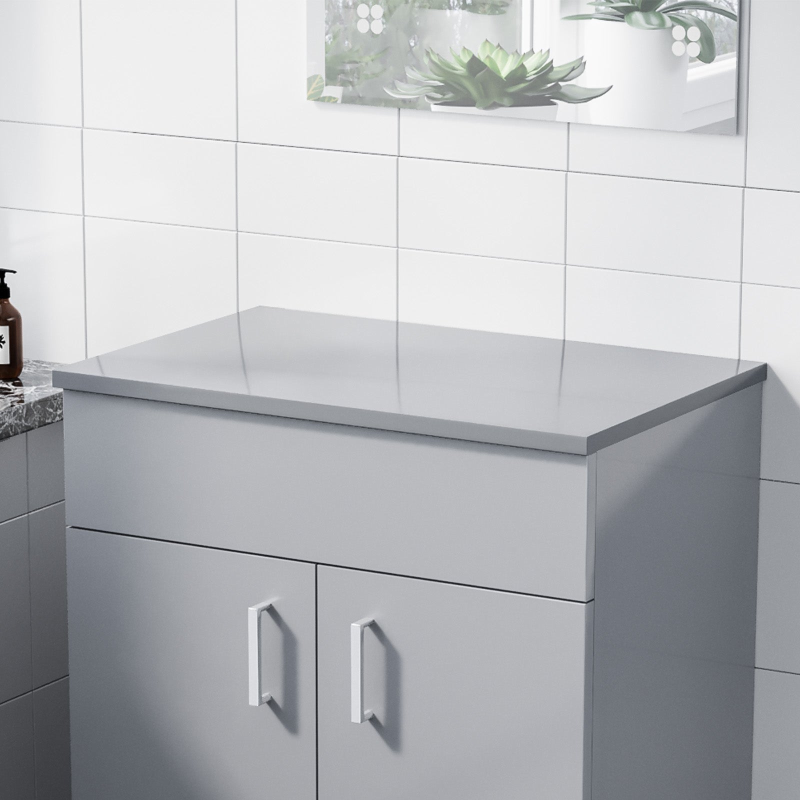 Frankton 605mm Gloss Grey MDF Bathroom Worktop For Vanity Cabinet