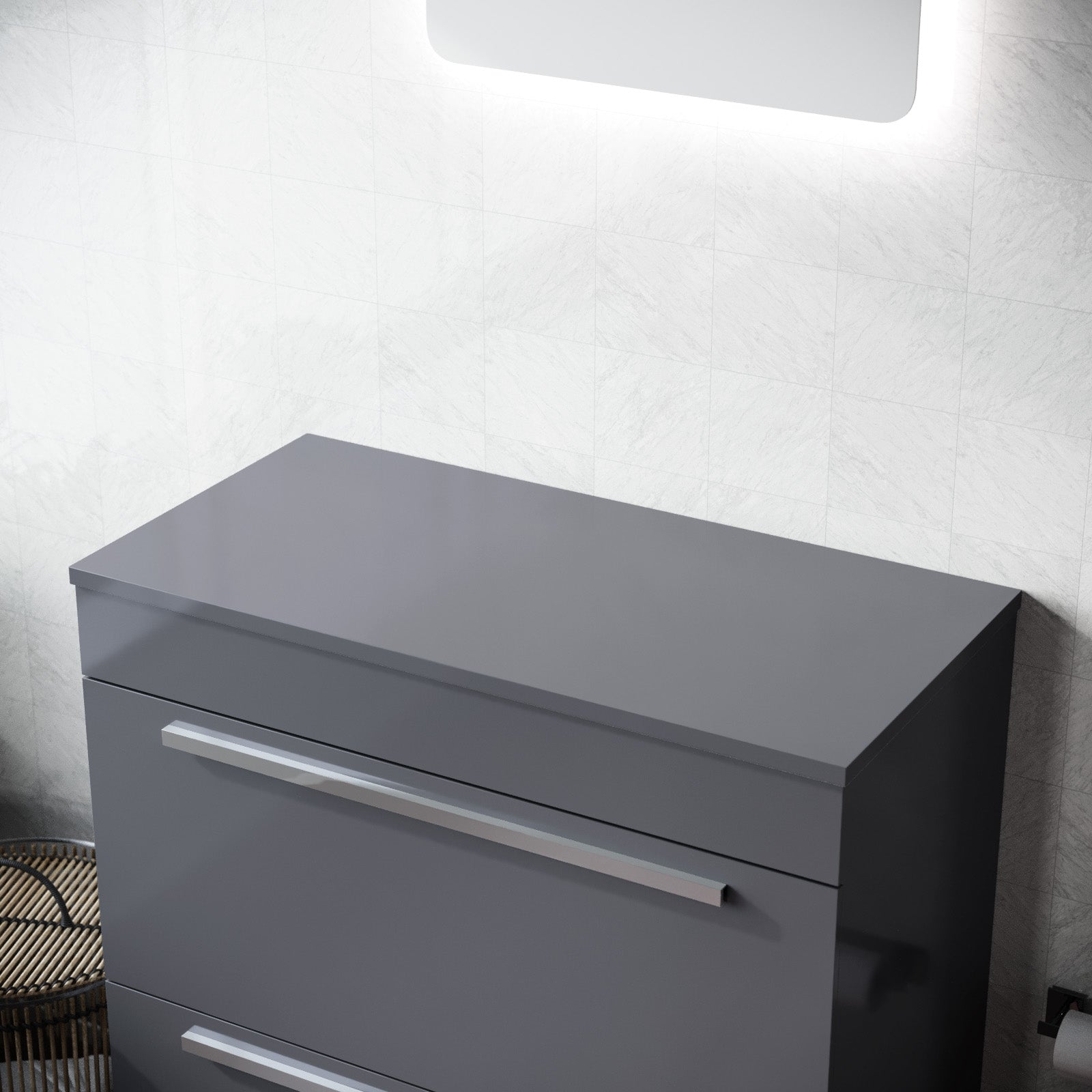 Napton 800mm Gloss Grey MDF Bathroom Worktop For Vanity Cabinet