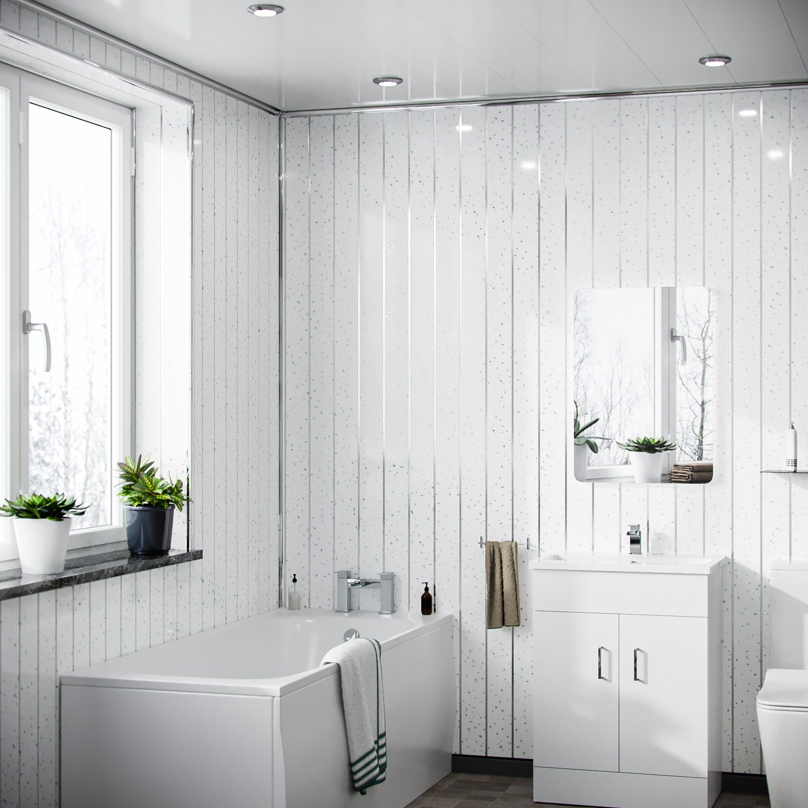 PVC Wall Panel White Galaxy Silver 200mm x 2700mm x 6mm (Pack Of 5)