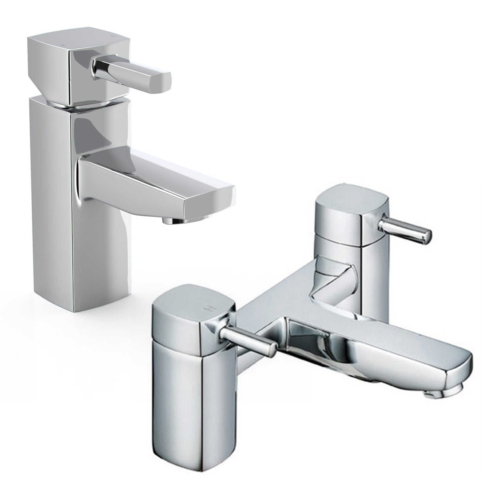 Newport Square Basin Sink Mono Mixer Tap & Bath Filler Tap with Waste