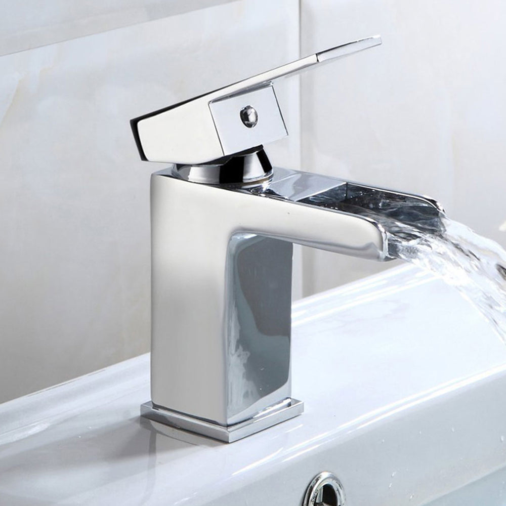 Ozone Contemporary Chrome Waterfall Cloakroom Basin Mono Mixer & Waste