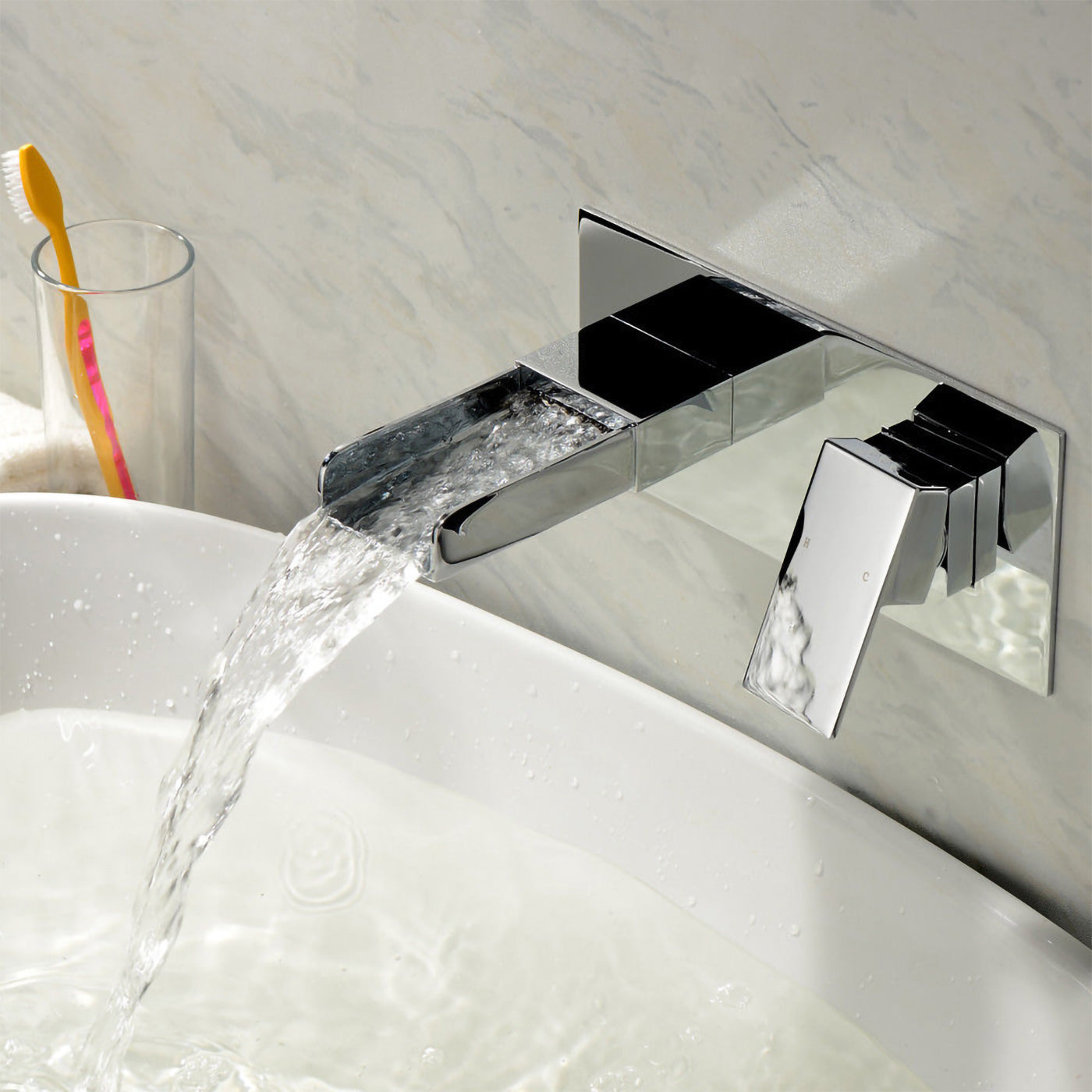 Ozone Chrome Square Waterfall Wall Mounted Basin Mixer Tap