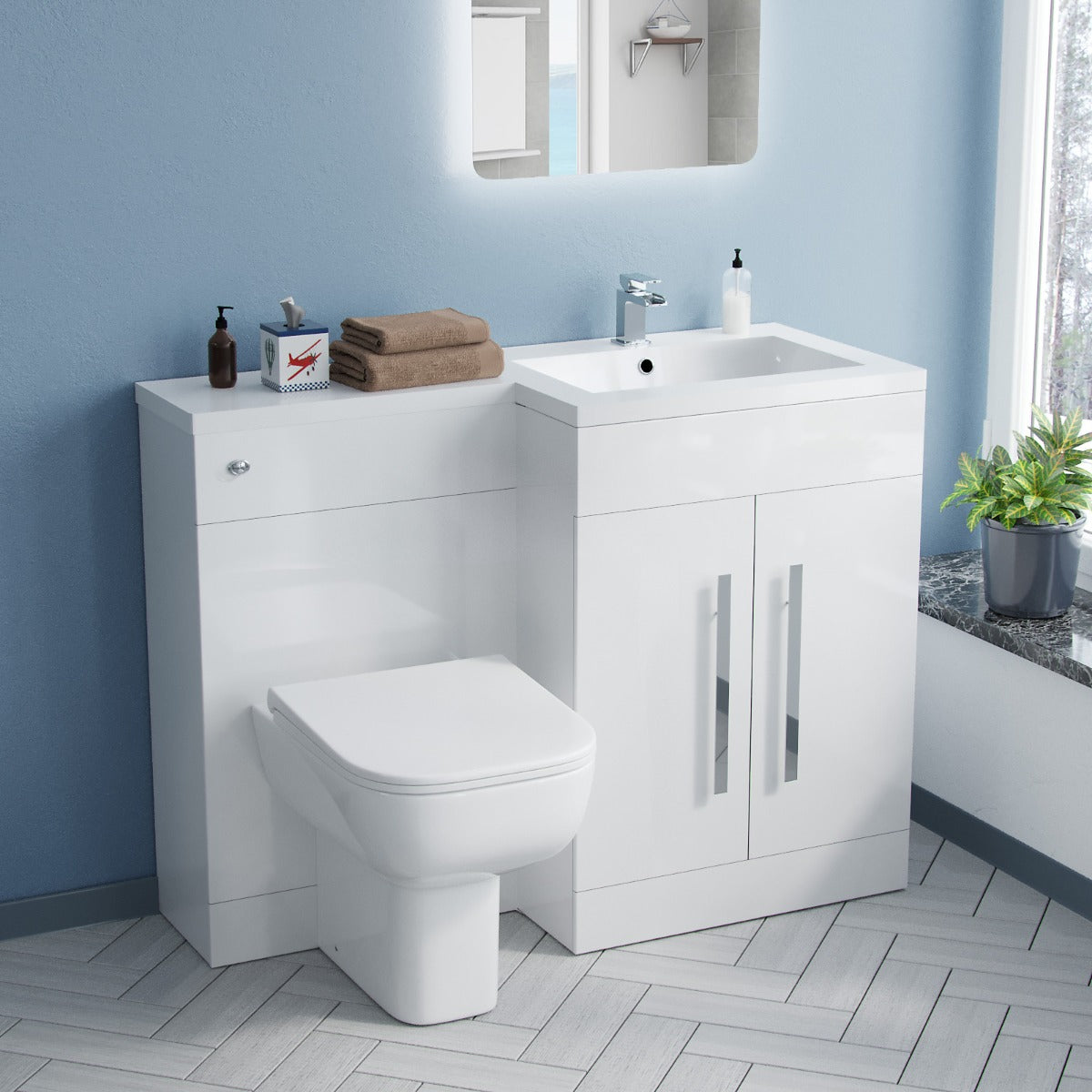 Aric White RH Vanity Unit Basin Sink Cabinet 1100mm and Rimless BTW Toilet