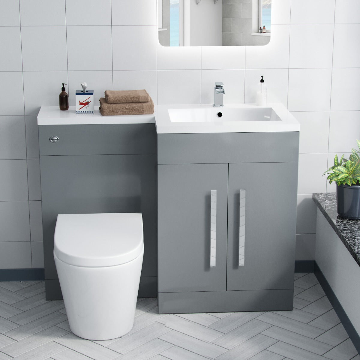 Aric Grey 1100mm RH Basin Vanity Cabinet & BTW Curved Toilet Flat Pack