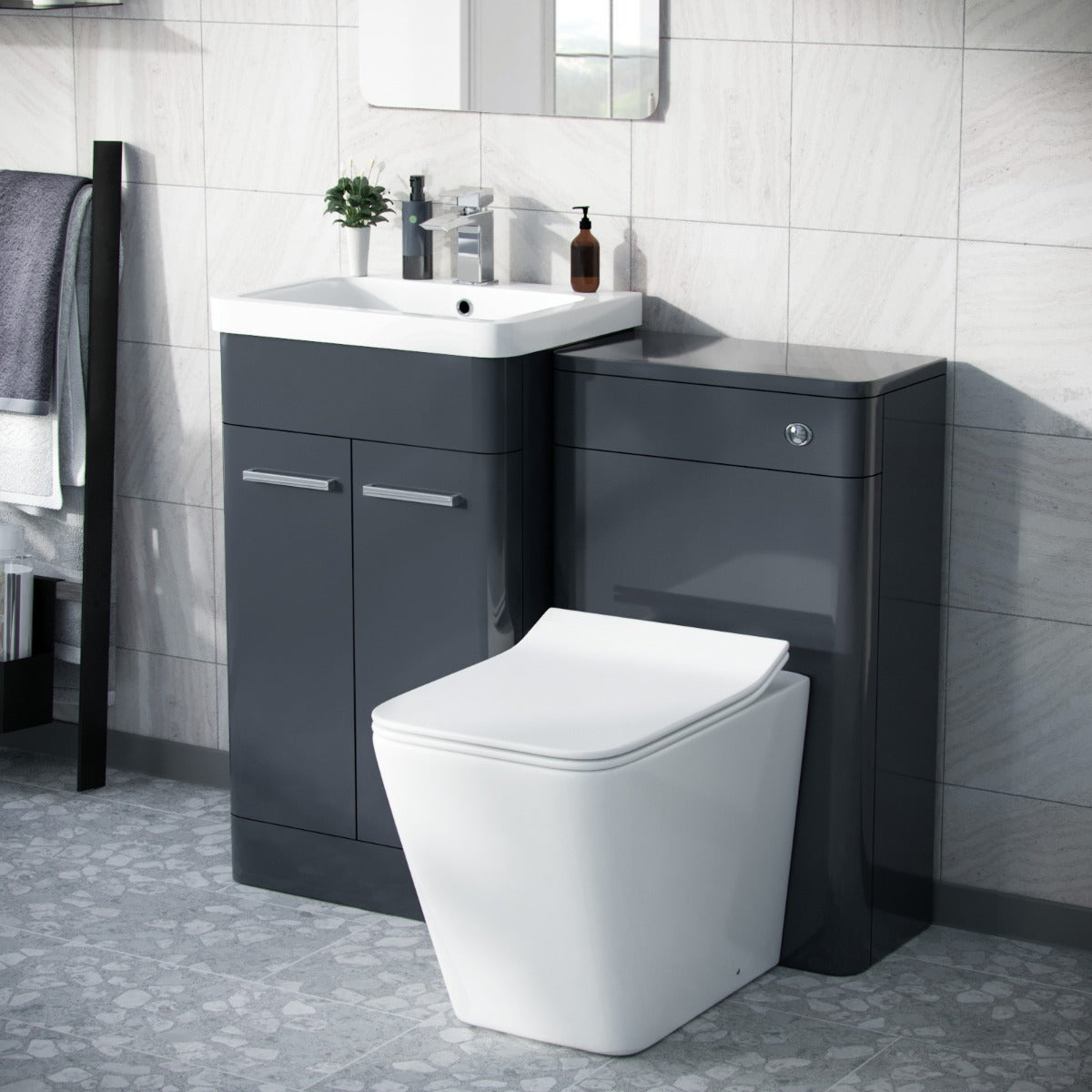 Afern Dark Grey 1000mm Vanity Cabinet with WC Unit And Rimless BTW Toilet