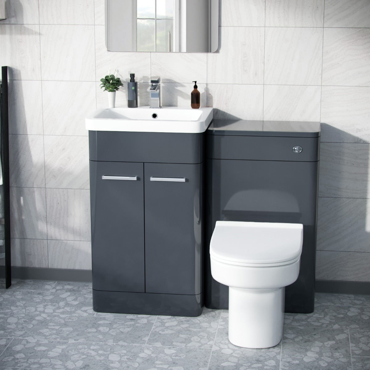 Afern Anthracite 1000mm Vanity Cabinet with WC Unit And Back To Wall Toilet