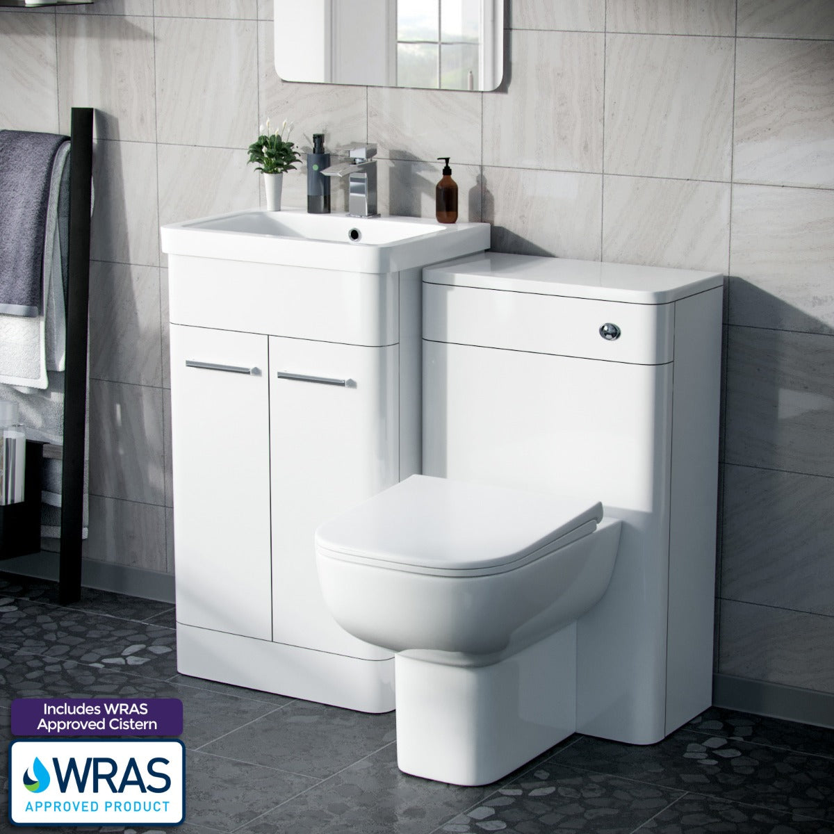Afern 500mm Vanity Basin Unit, WC Unit & Debra Rimless Back To Wall Toilet White