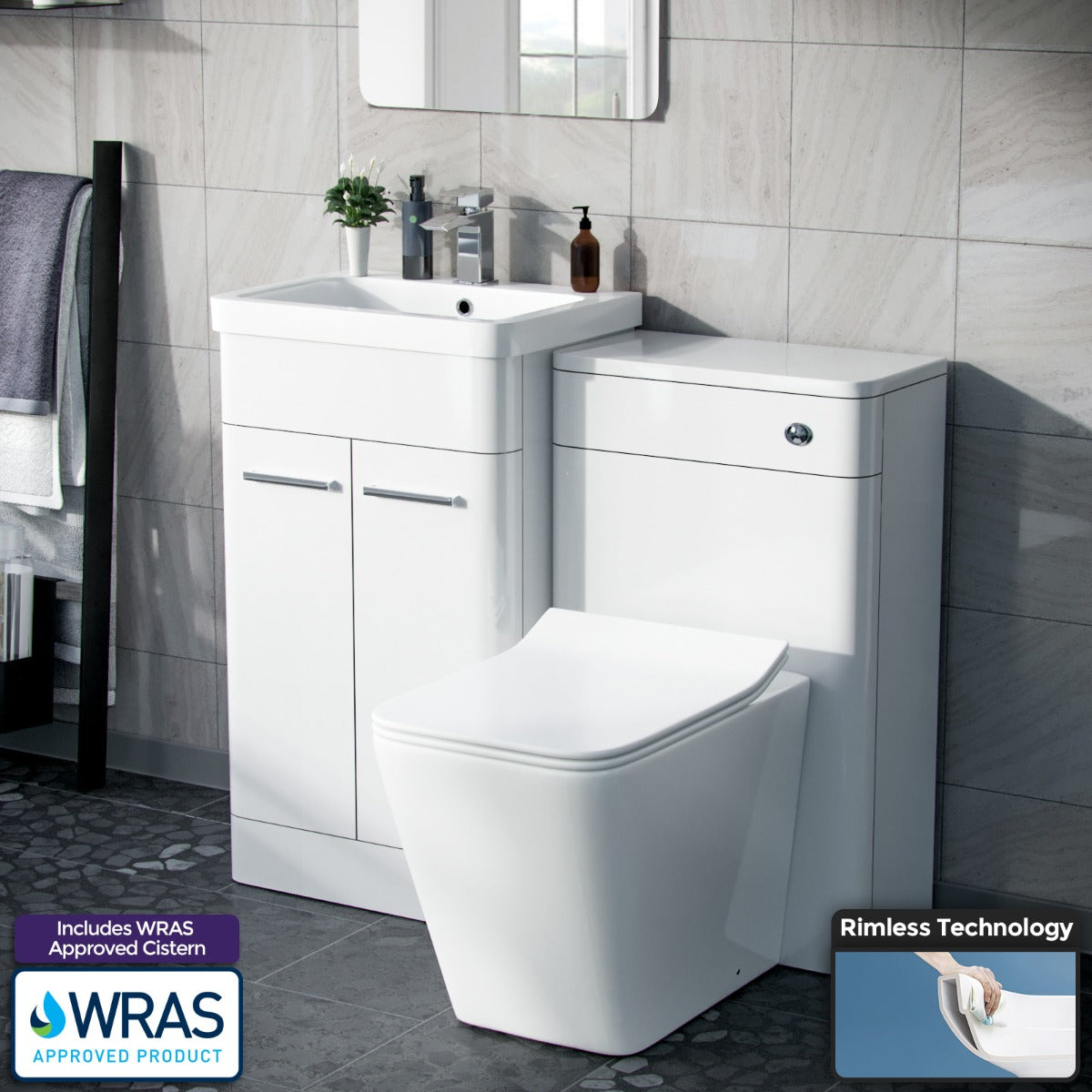 Afern White 1000mm Vanity Cabinet with WC Unit And Back To Wall Toilet