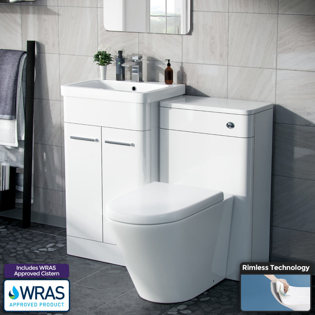 Afern 500mm Vanity Unit, WC Unit And Round BTW Toilet Gloss White