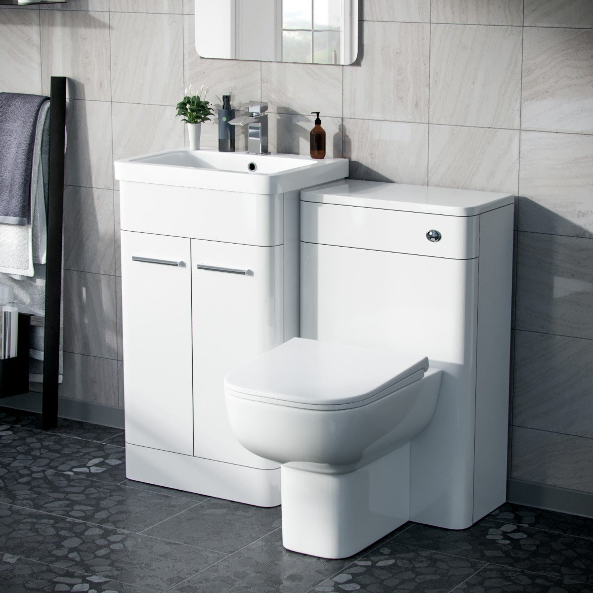 Afern 500mm Vanity Basin Unit, WC Unit & Debra Rimless Back To Wall Toilet White