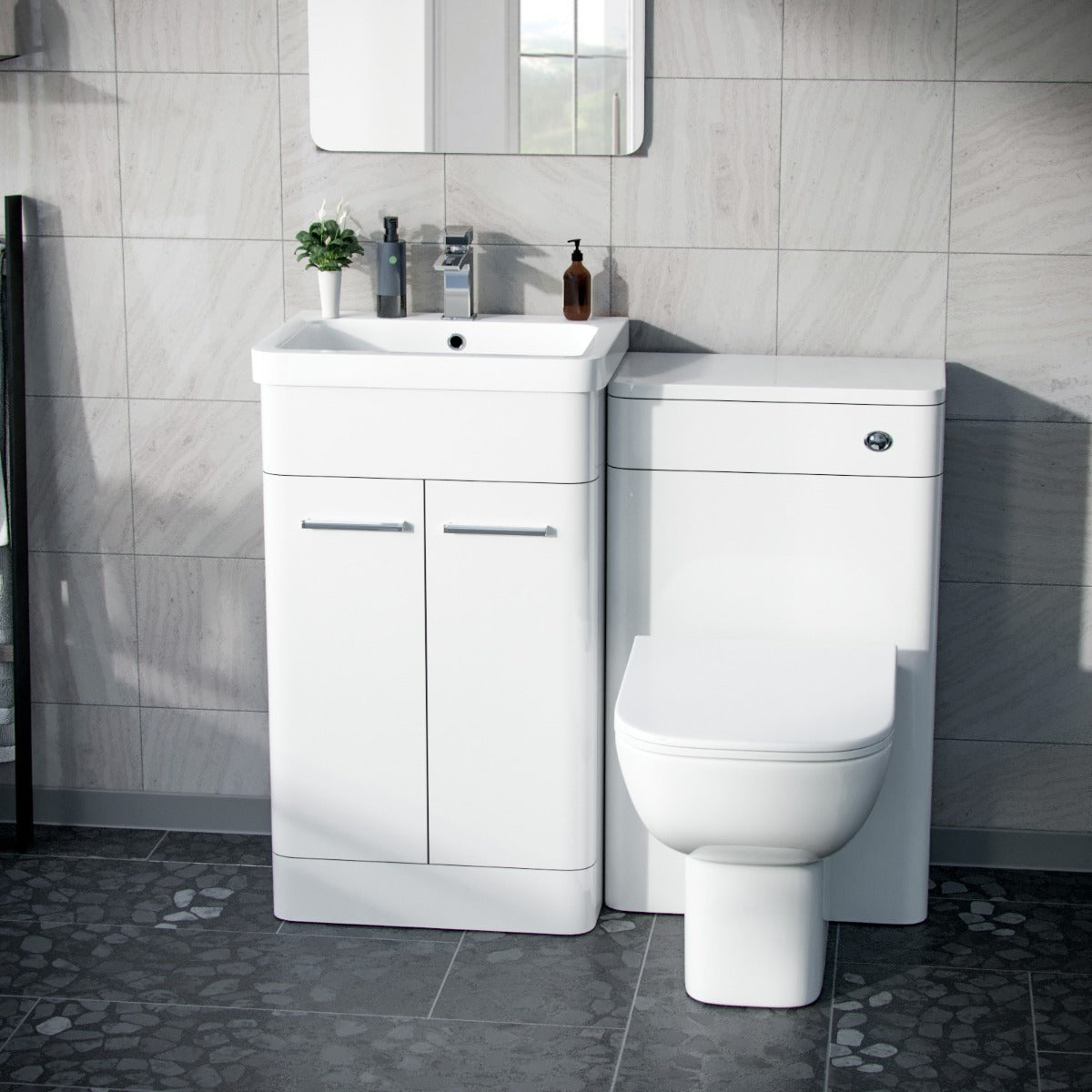 Afern 500mm Vanity Basin Unit, WC Unit & Debra Back To Wall Rimless Toilet