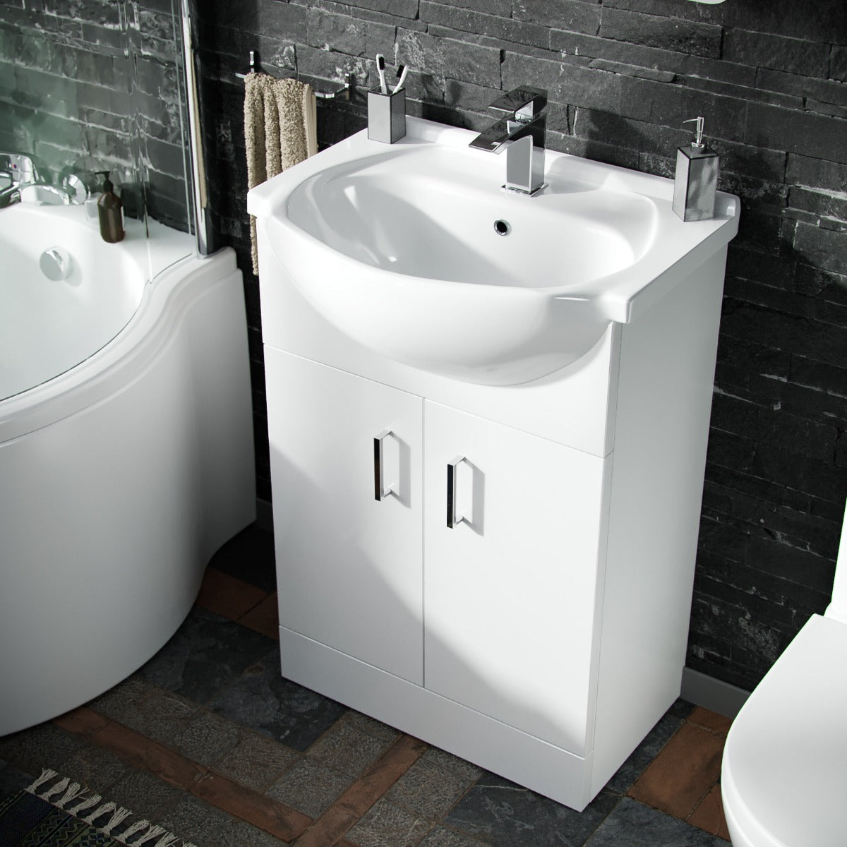 Ellen P-Shaped RH Bath White 550mm Vanity Basin Unit WC & Toilet Suite