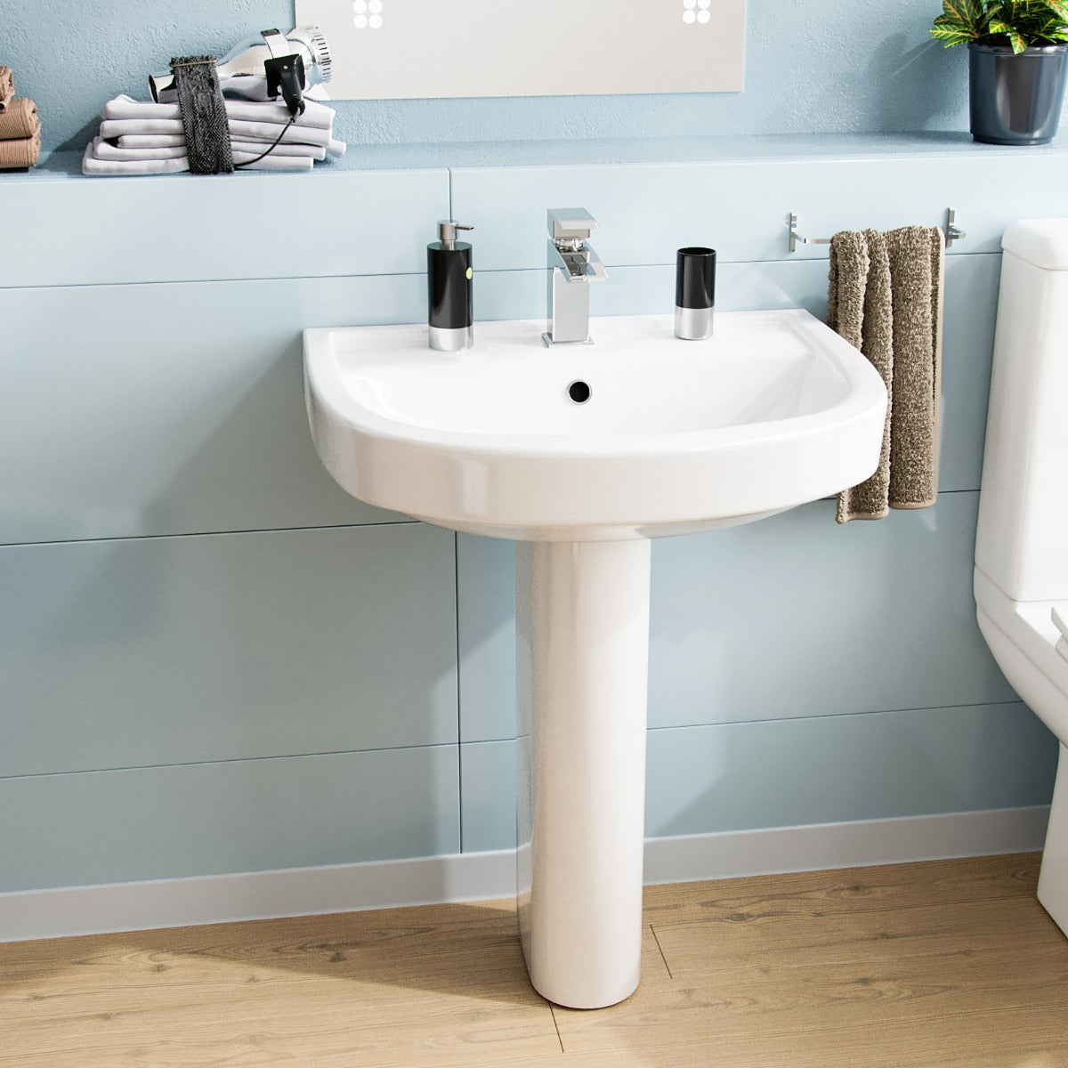 White 550mm ECO Basin With Full Pedestal