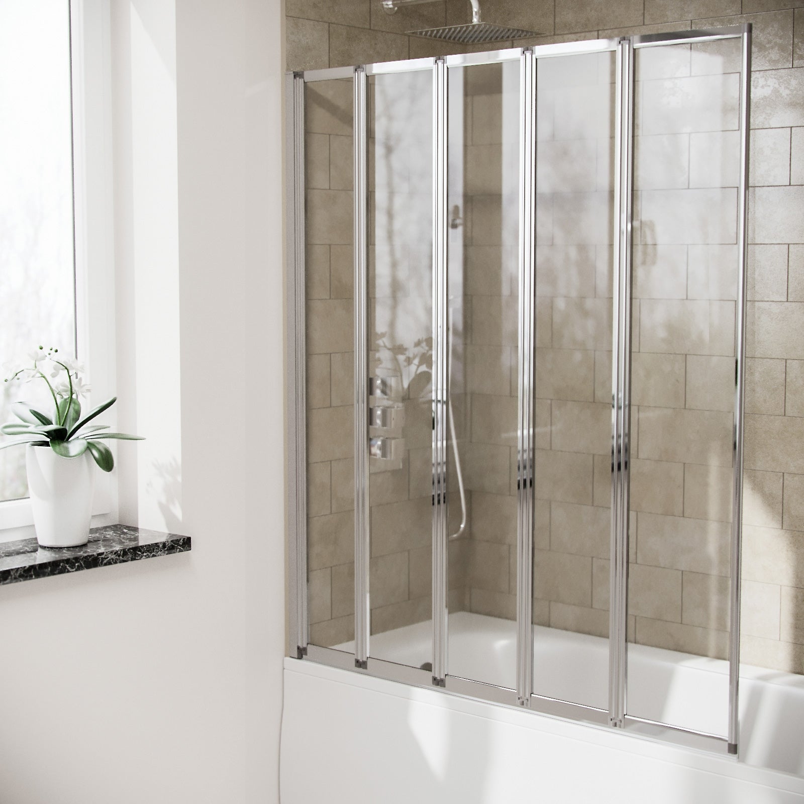 Parga 5 Fold Folding Over Bath Shower Bath Screen Collapsing Glass Door Panel