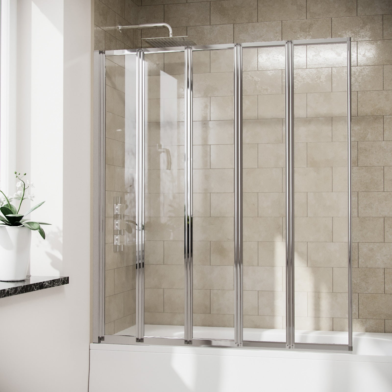 Parga 5 Fold Folding Over Bath Shower Bath Screen Collapsing Glass Door Panel