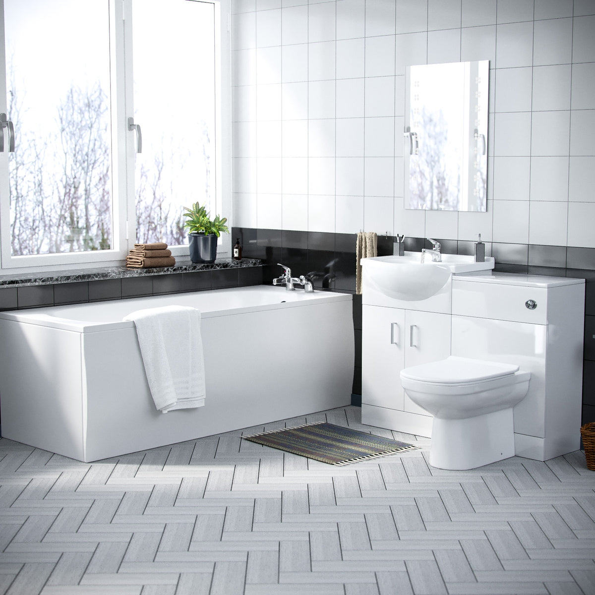 Ellen White Vanity WC Unit & Bath BTW Toilet Mixer Taps & Wastes Flat Pack
