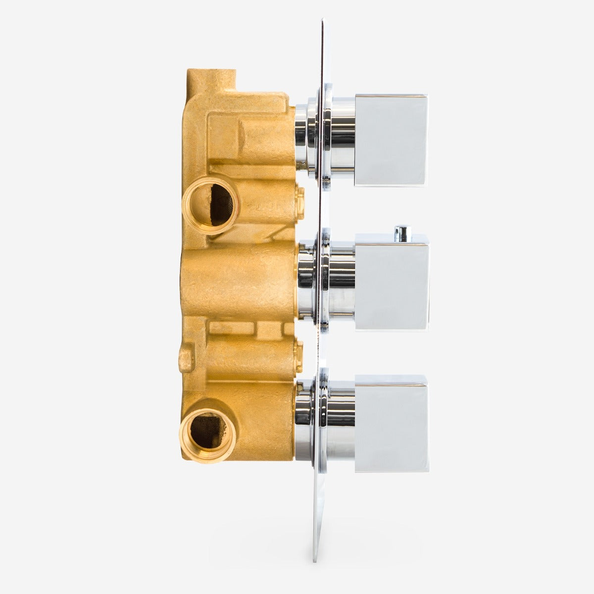 Lilly 3 Dial 3 Way Square Concealed Thermostatic Mixer Valve, Slider Rail, Square Handset, Bath Filler & Shower Head Chrome