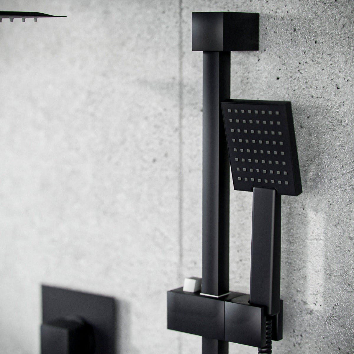 Temel Matte Black Voilet 2 Dial Thermostatic Mixer Outlet Square Shower Rail & Handset