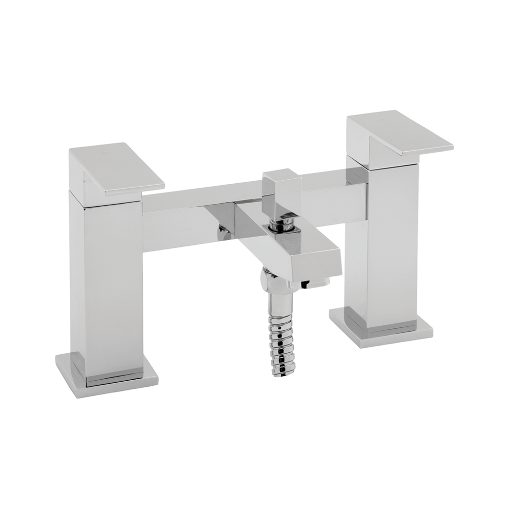 Brayton Modern Bathroom Design Square Chrome Bath Shower Mixer Tap With Handset Kit