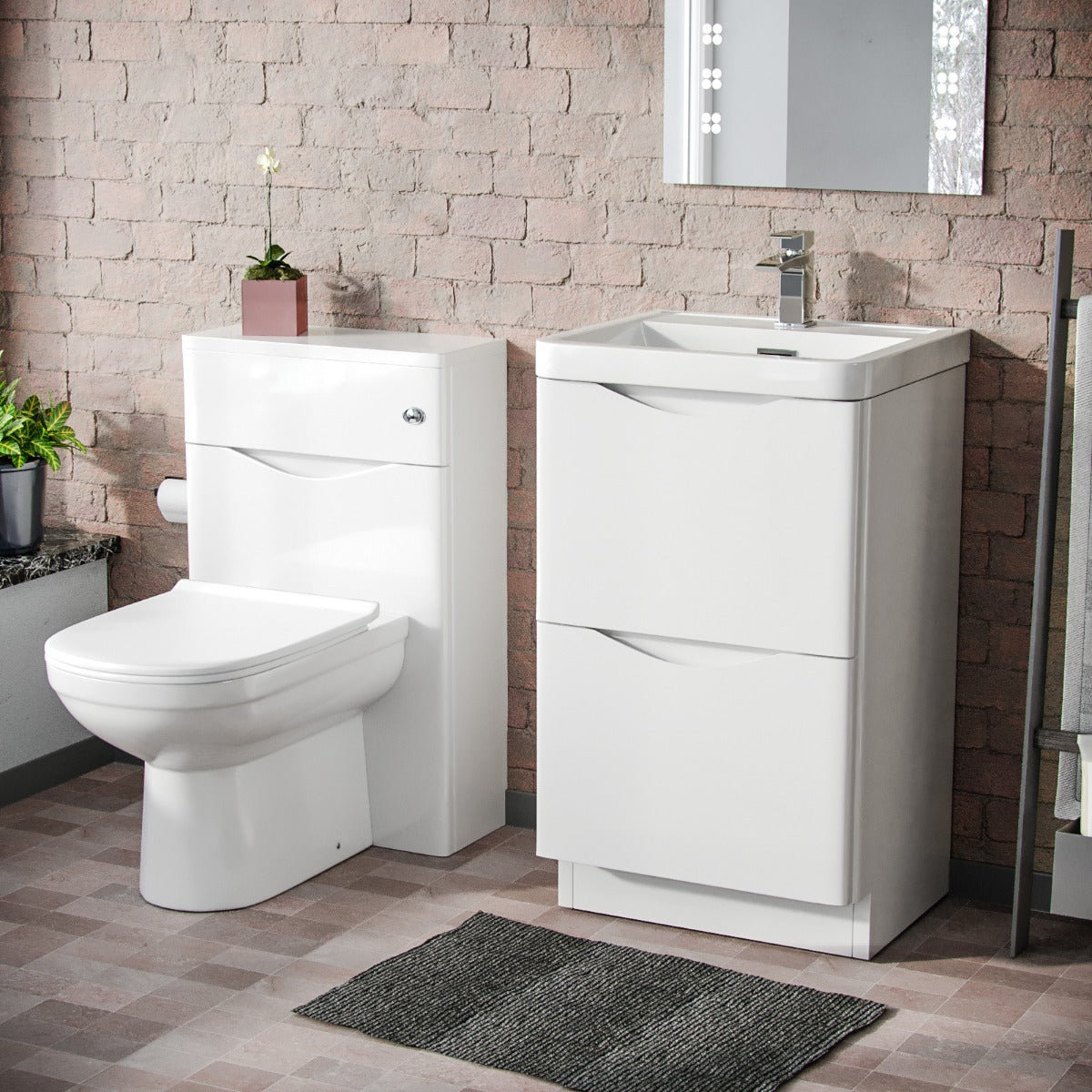 Merton White 500mm 2 Drawer Vanity Cabinet with Basin and WC Toilet Unit Combo
