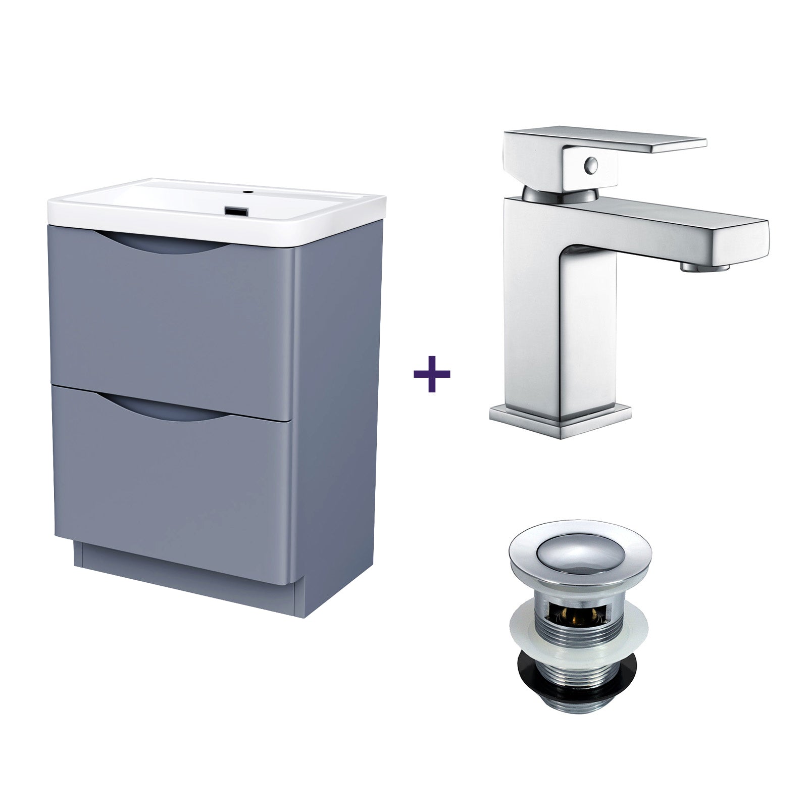 Merton 600mm Grey Basin Vanity Unit with Chrome Tap & Waste