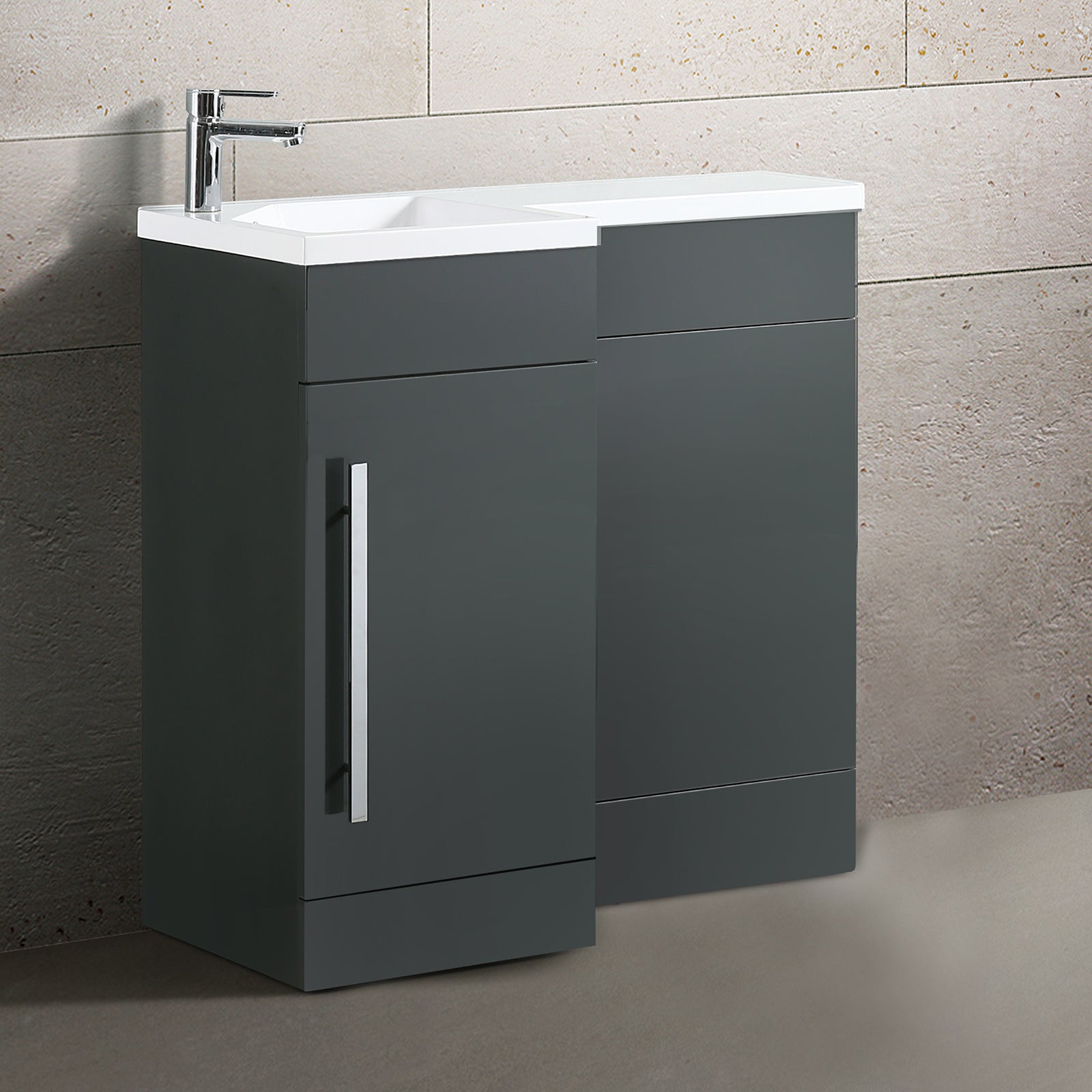 Manifold Grey 900mm Left Hand Vanity Basin Back To Wall Toilet