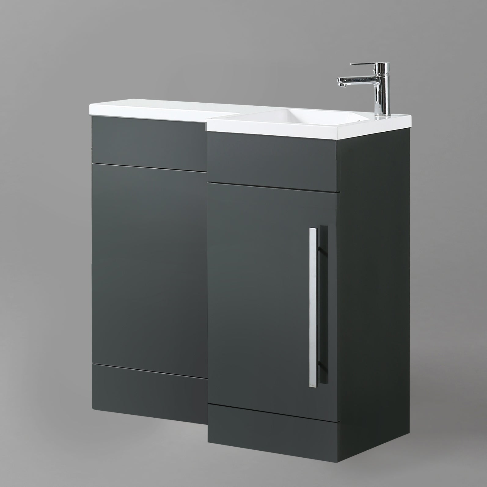 Grey RH 900mm Vanity Basin Unit, WC Unit & Back to Wall Toilet