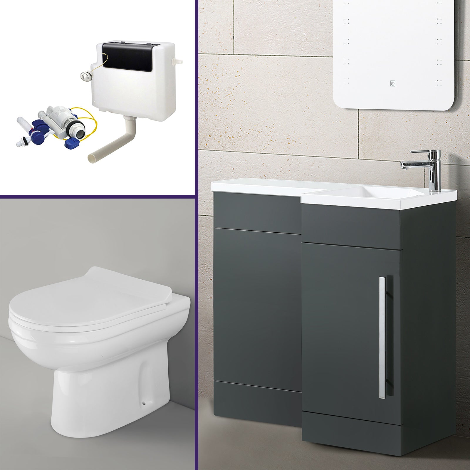 Grey RH 900mm Vanity Basin Unit, WC Unit & Back to Wall Toilet
