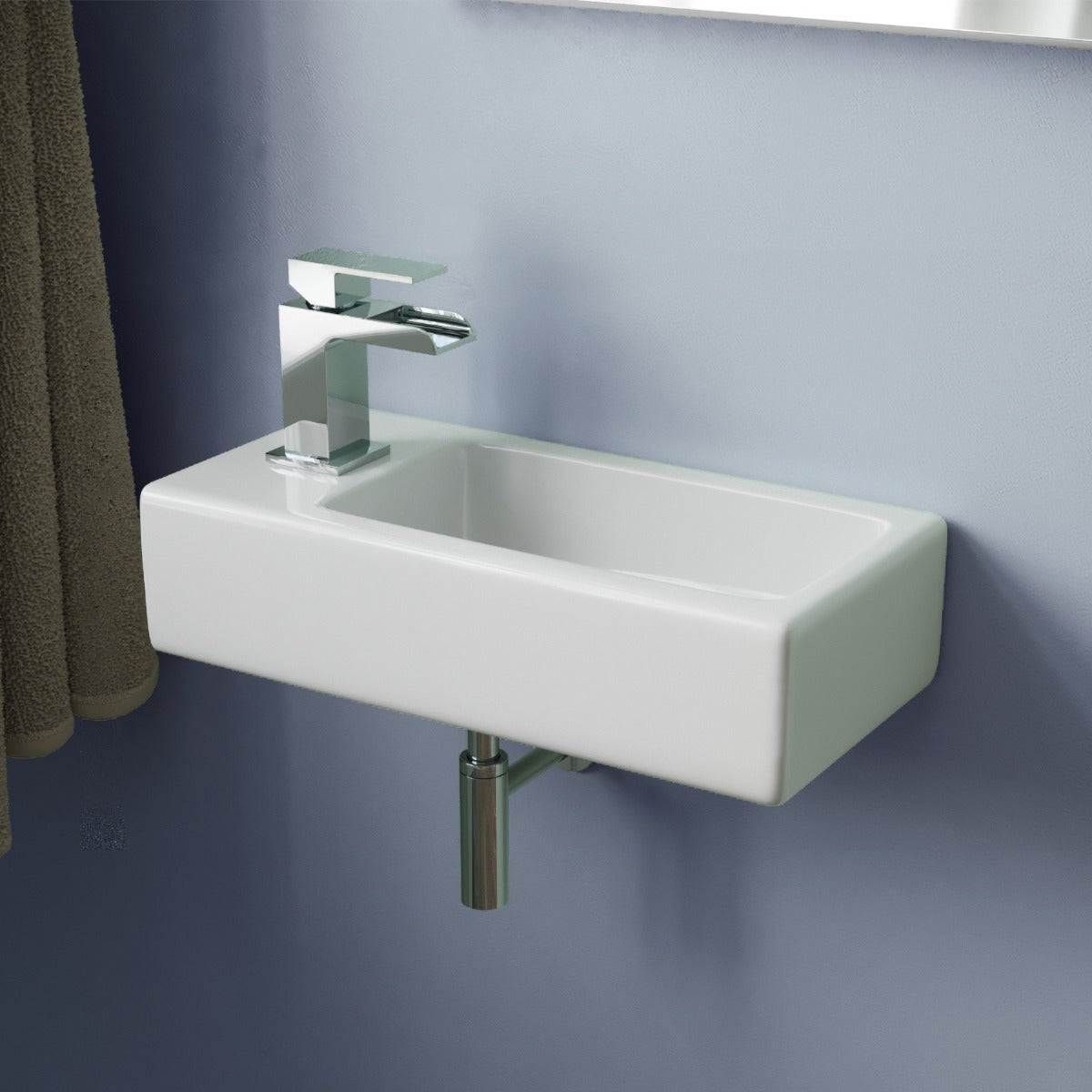 Alvey Wall Hung Left Handed Cloakroom 360mm Basin Sink, Fittings Included